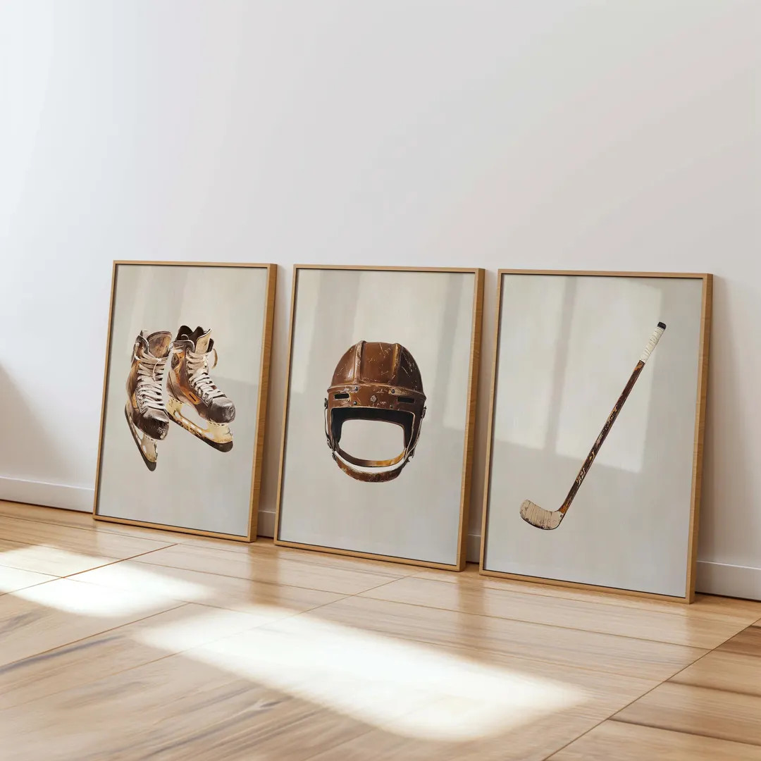 Vintage Hockey Art, Hockey Wall Art Set of 4, Hockey Nursery, Hockey Art, Hockey Prints, Hockey P... | Etsy (US)