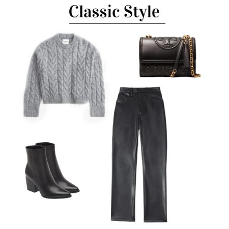 Classic style for fall and winter. Grey sweater, black leather pants, boots, and a black handbag. I really like the gold chain detail on the bag. 


#LTKfindsunder50 #LTKsalealert #LTKfindsunder100