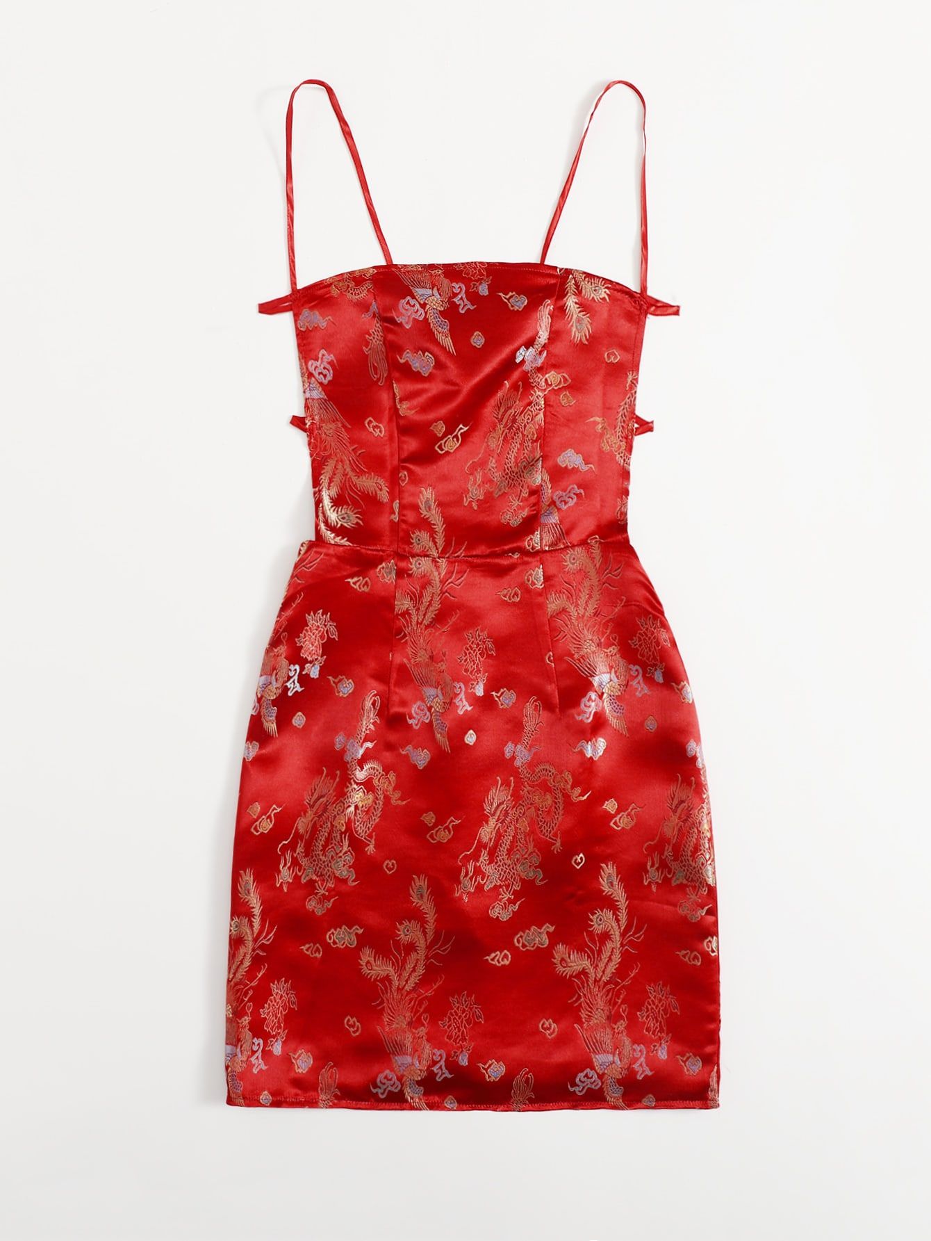 Chinese Dragon & Phoenix Print Tie Back Cami Dress | SHEIN