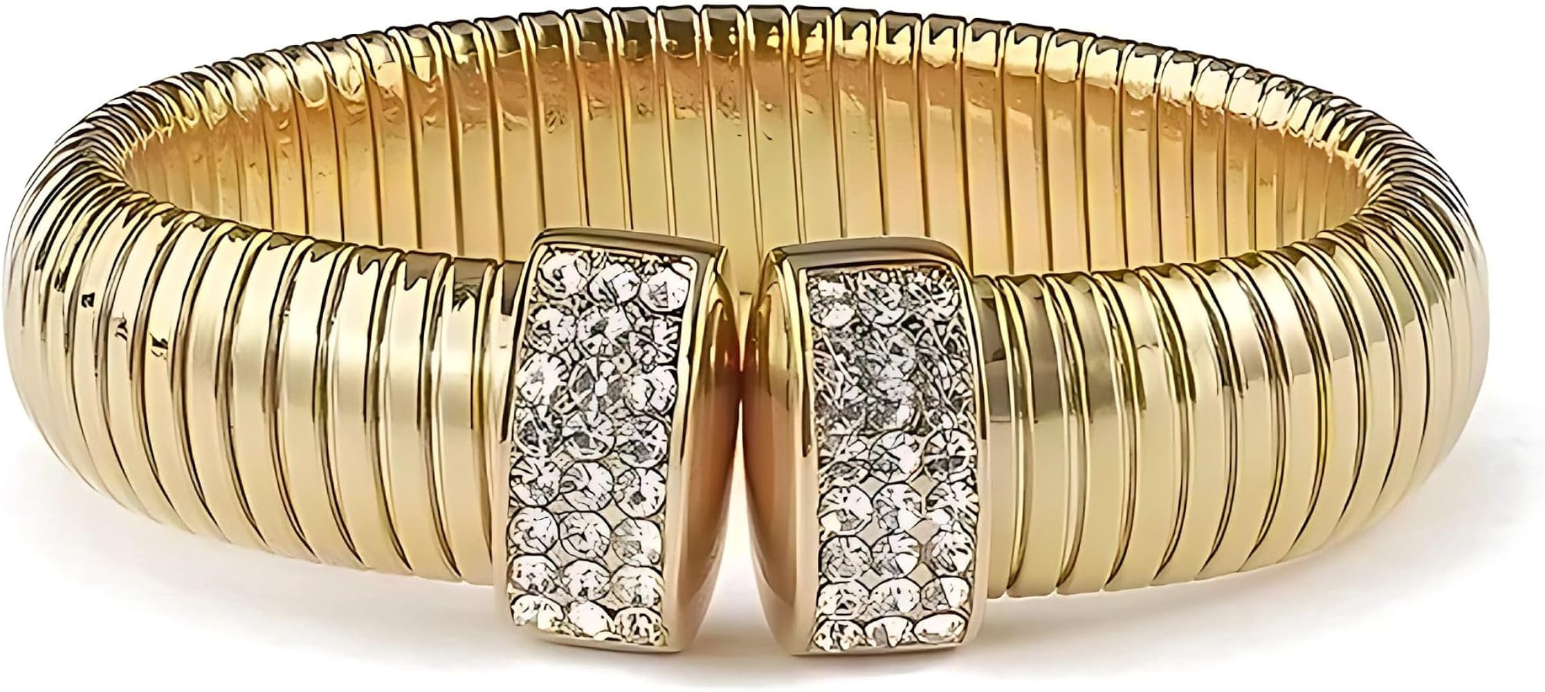 Ribbed Stretch Bangle Bracelet for Women by Ginger Lyne |Stainless Steel with Clear Cubic Zirconi... | Amazon (US)