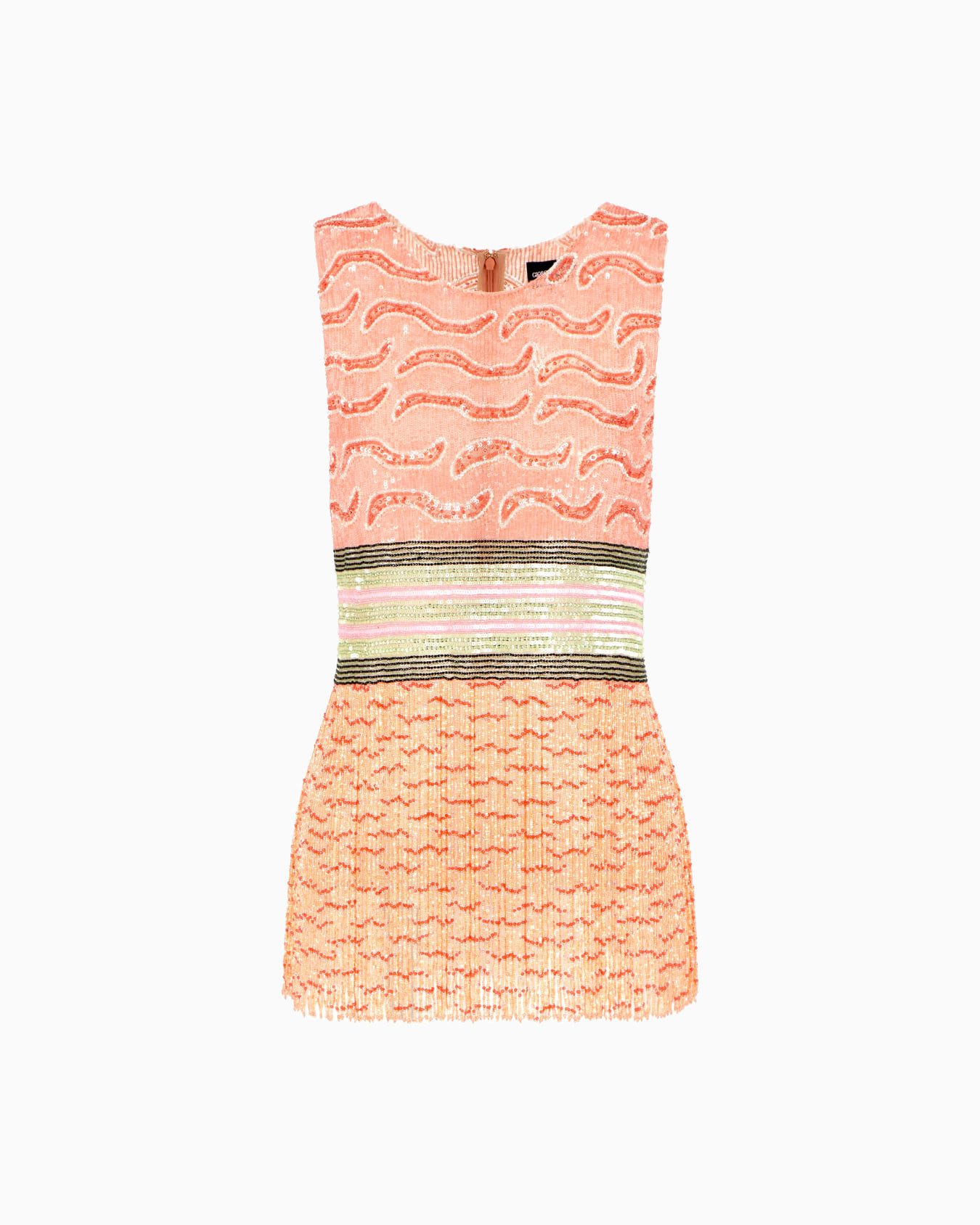 Fringed embroidered tulle top | Armani US