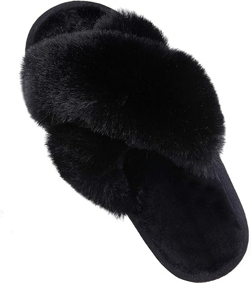 Comwarm Women's Cross Band Fuzzy Slippers Fluffy Open Toe House Slippers Cozy Plush Bedroom Shoes... | Amazon (US)