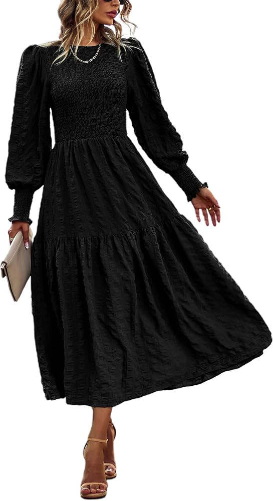 PRETTYGARDEN Women's Long Sleeve V Neck Leopard Print Ruffle Maxi Dress Tie Waist Boho Chiffon Fl... | Amazon (US)