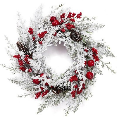 18 In Christmas Wreath for Front Door,Snow Flocked Christmas Wreath, Xmas Door Wreath for Door Fireplace Wall Window, Indoor Outdoor Christmas Decor | Target