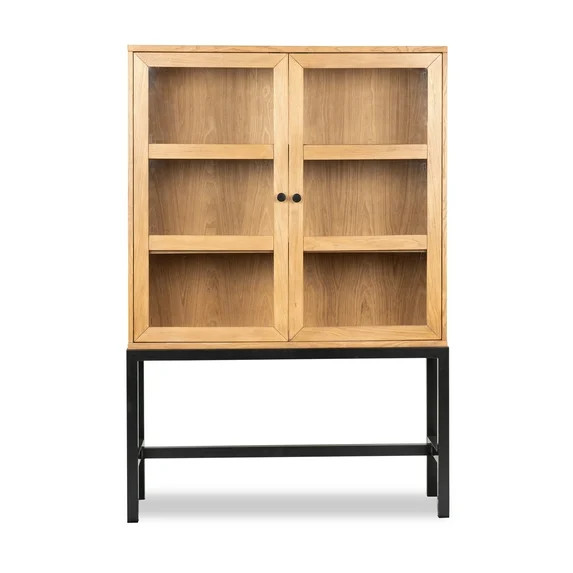 Better Homes & Gardens Ezra China Cabinet, Light Honey Finish and Black Stand | Walmart (US)