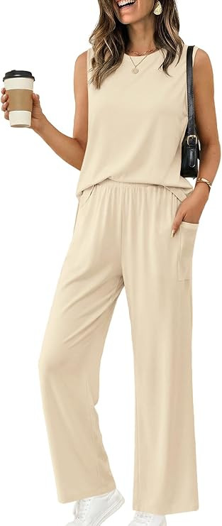 Ekouaer Women's Two Piece Sets Summer Sleeveless Lounge Sets Matching Pants Airport Travel Outfit... | Amazon (US)