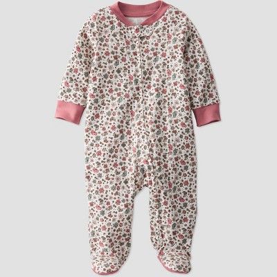 Baby Girls&#39; Organic Cotton Floral Sleep N&#39; Play - little planet by carter&#39;s Pink/Beig... | Target