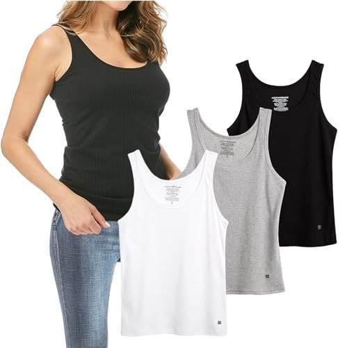 Lucky Brand Women's Tank Top - 3 Pack Stretch Cotton Scoop Neck Ribbed Sleeveless T-Shirt (S-XL), Size Small, Black | Amazon (US)