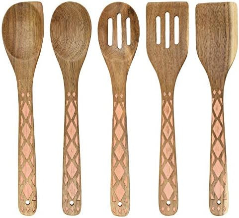 Country Kitchen 5 Piece Nonstick Utensil Set Acacia Wooden Kitchen Tools for Serving and Healthy ... | Amazon (US)