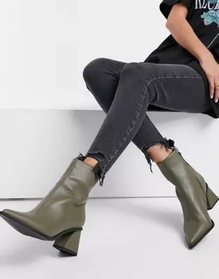 Topshop pointed chunky sock boots in khaki | ASOS (Global)