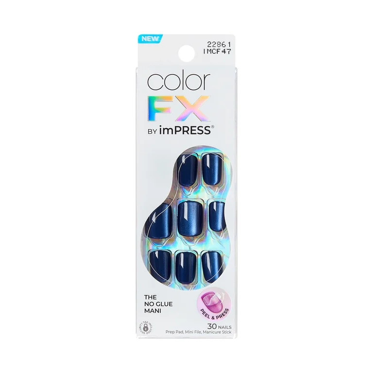 KISS colorFX by imPRESS Press On Nails, ‘Velvet Romance’, Navy, Short Squoval, 30 Count | Walmart (US)