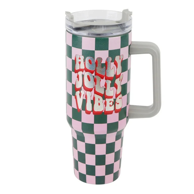 Green and Pink Checkered Tumbler, 44 oz, by Holiday Time | Walmart (US)