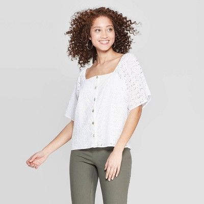 Women's Short Sleeve Square Neck Eyelet Top - A New Day™ | Target