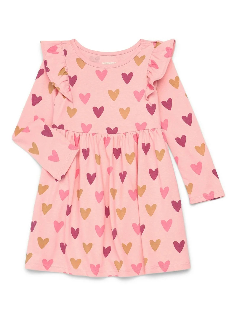 Garanimals Toddler Girl Long Sleeve Printed Dress with Ruffle Shoulders, Sizes 18M-5T | Walmart (US)