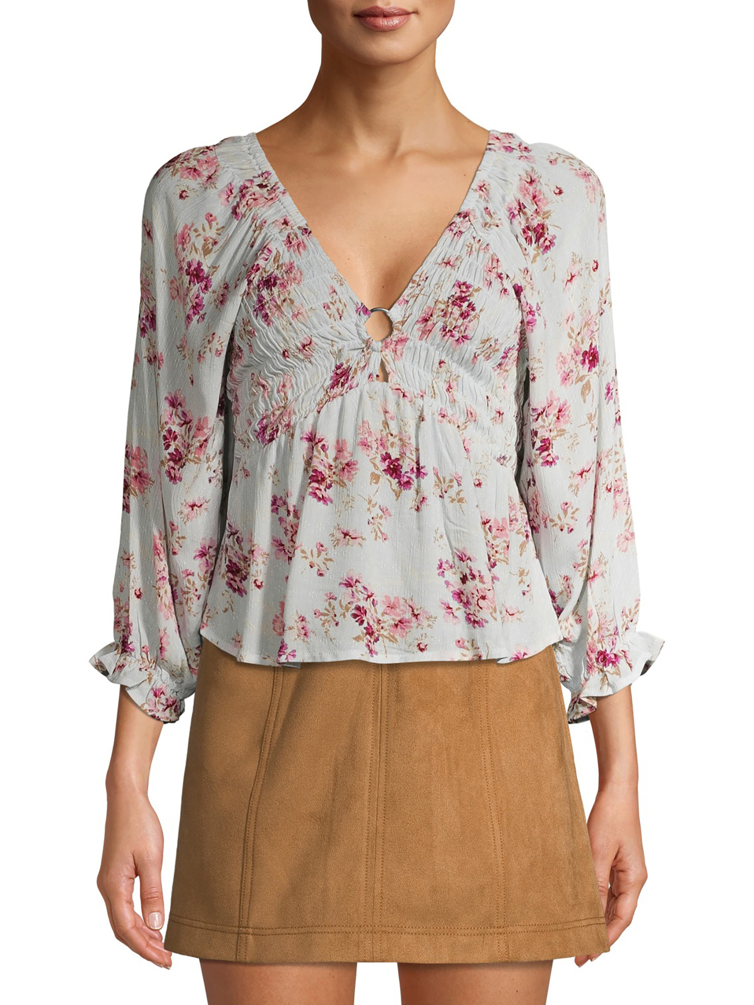 Almost Famous Juniors' Smocked Ring Peasant Top | Walmart (US)