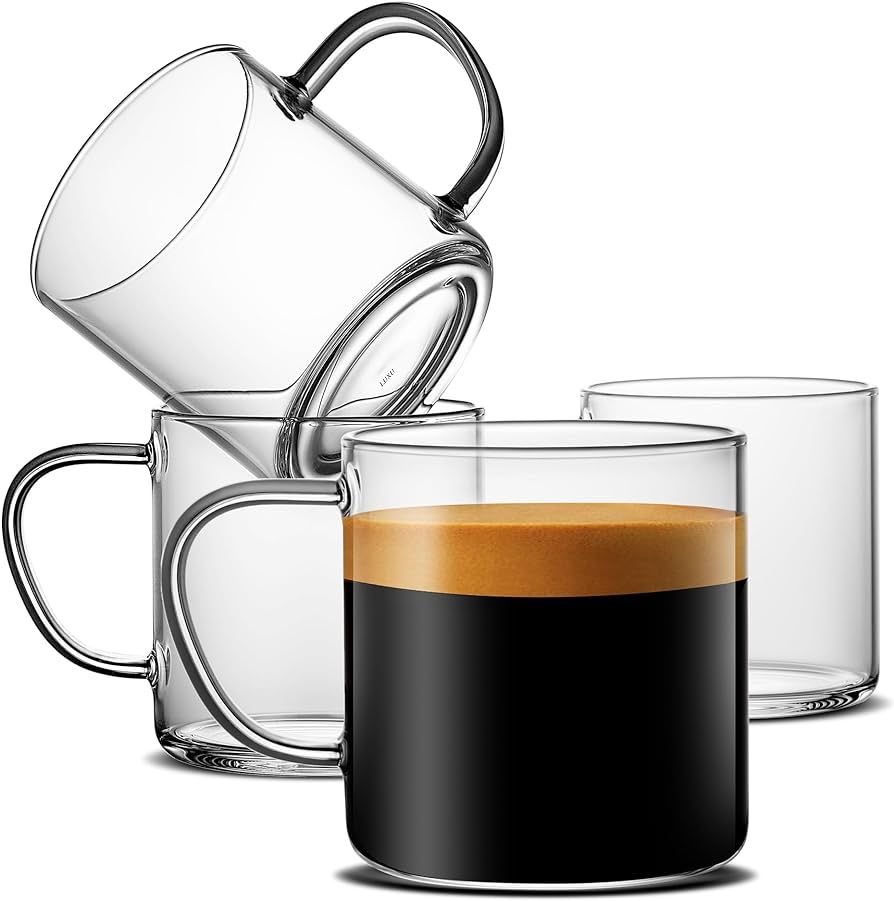 LUXU 4pcs Set Simple Glass Coffee Mugs-Hand Blown&Seamless Design,14 oz Clear Coffee Cups-Heat Re... | Amazon (US)
