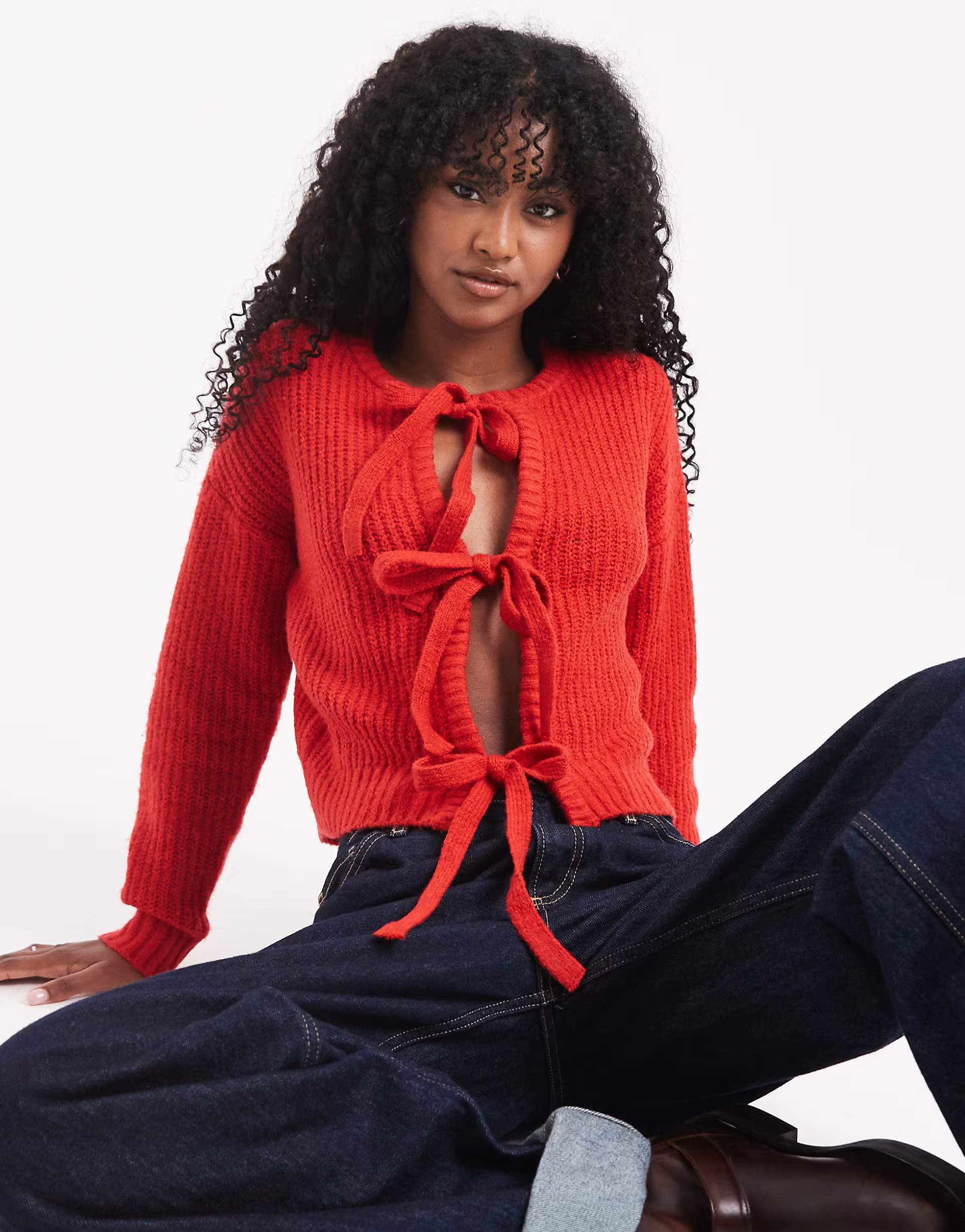 Wednesday's Girl tie detail cardigan in red | ASOS (Global)
