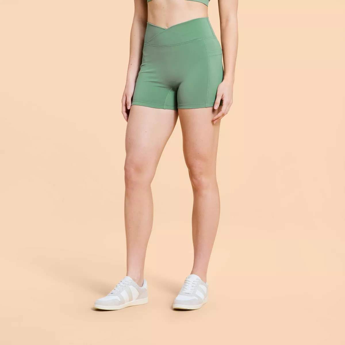 Blogilates Women's Criss Cross Scrunch Bike Shorts 4" - Coral Red S | Target