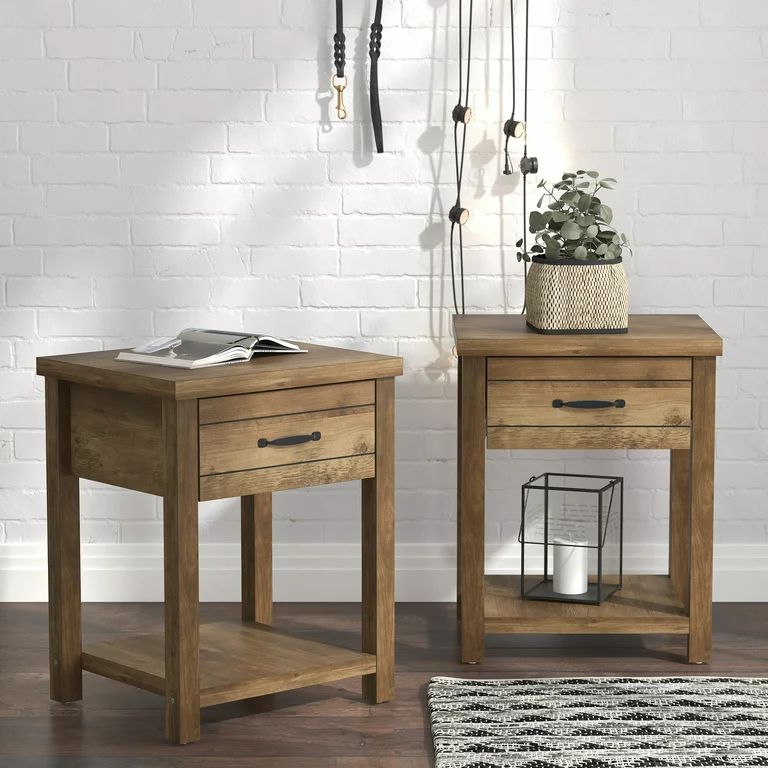 Lancaster Farmhouse 1 Drawer Nightstand, Set of 2, Knotty Oak | Walmart (US)