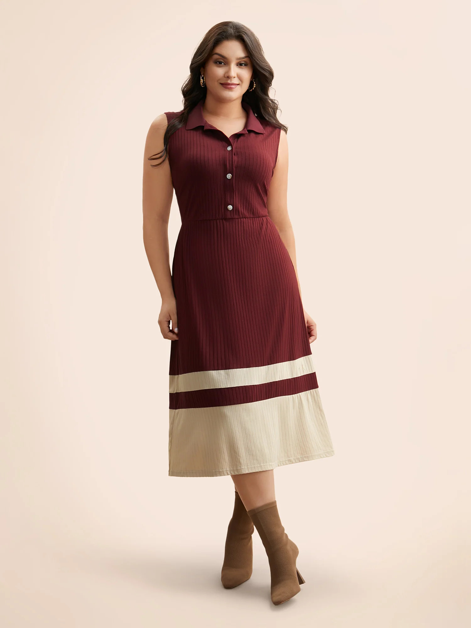 Contrast Patchwork Button Up Dress | Bloomchic