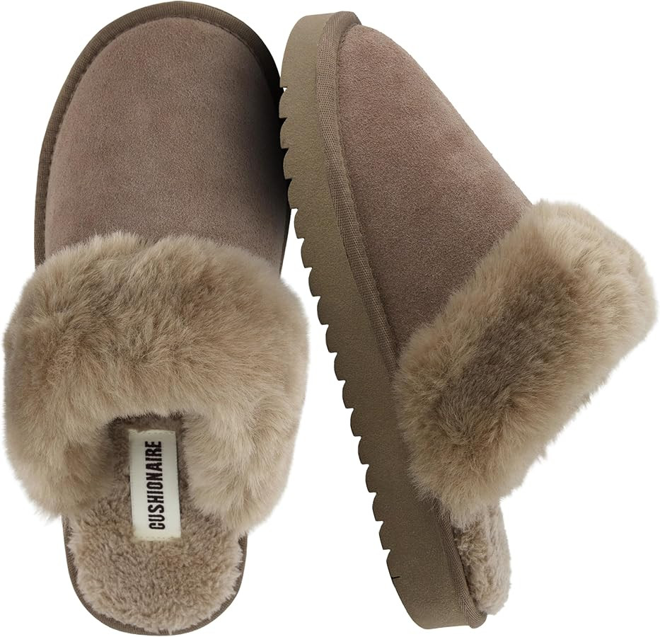 CUSHIONAIRE Hush Cozy Womens Slippers with Faux Fur Lining - Slip On Comfortable Mule House Slipp... | Amazon (US)
