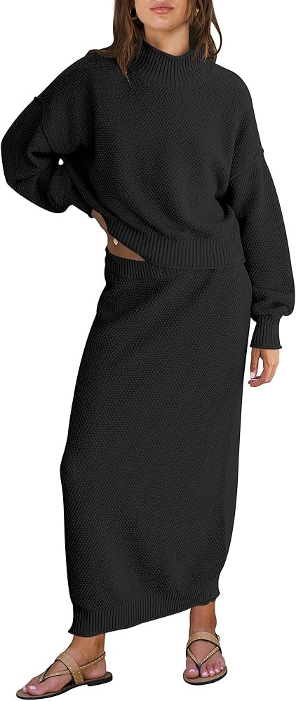 Caracilia Women's 2 Piece Outfits Sweater Skirt Sets Long Sleeve Pullover Tops knit Maxi Skirts L... | Amazon (US)