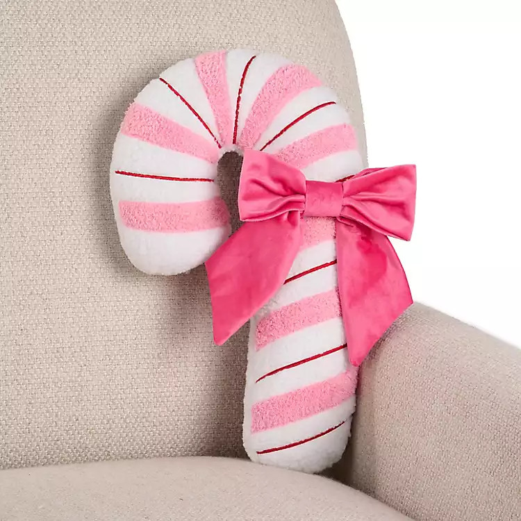 New! Pink Candy Cane Shaped Boucle Pillow | Kirklands