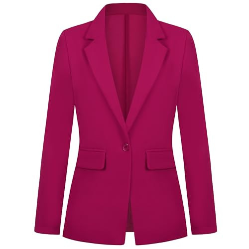 Hot Pink Blazer Jacket for Women Notched Lapel Long Sleeve One Button Suit Jacket with Pockets Tailored Outfit,M | Amazon (US)