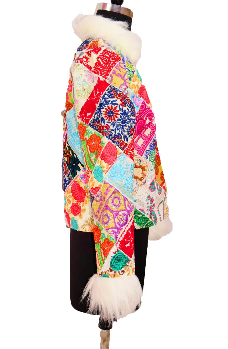 Vintage Outlet White Faux Fur Banjara Jacket Traditional Saree Trim Patch Ethnic Tribal Gypsy Hip... | Etsy (US)