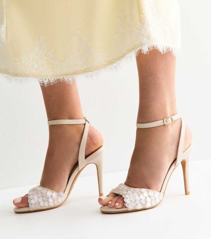 White Faux Leather Sequinned Stiletto Sandals | New Look | New Look (UK)