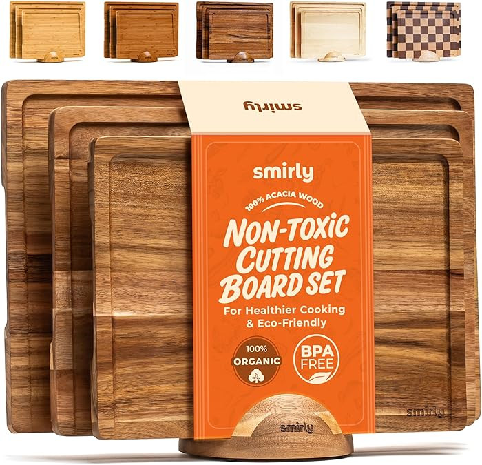 SMIRLY Wood Cutting Boards For Kitchen Meal Prep & Serving, Bamboo Cutting Board Set, Charcuterie... | Amazon (US)