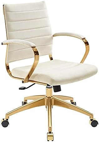 Modway Jive Ribbed Performance Velvet Mid Back Computer Desk Swivel Office Chair in Ivory | Amazon (US)
