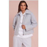 Light Blue Boucle Zip Up Jacket | PrettyLittleThing UK