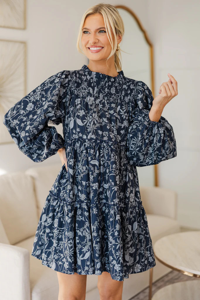 NURSING COLLECTION: Be Your Best Navy Toile Babydoll Dress | The Mint Julep Boutique