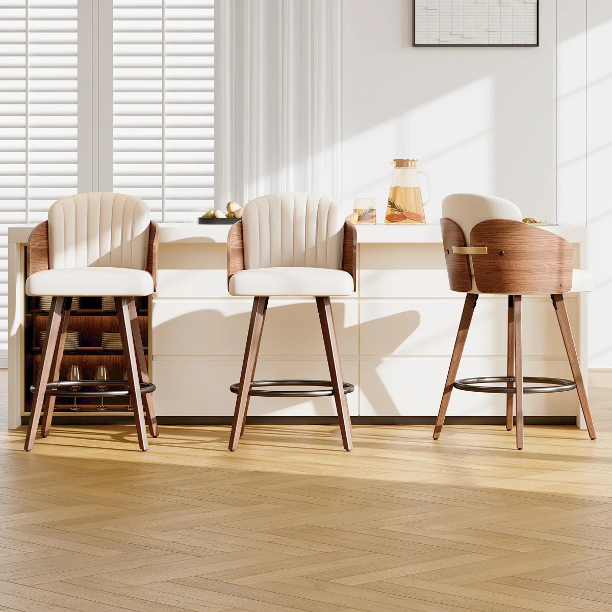 Tyandra Faux Leather Swivel Upholstered Counter Stools with Wood Frame | Wayfair North America