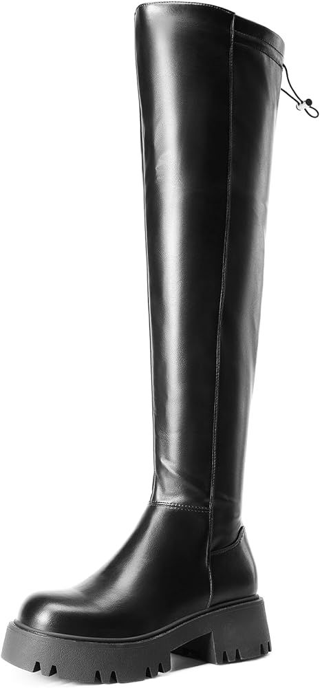 DREAM PAIRS Women's Platform Over The Knee Boots Lug Sole Round Toe Thigh High Long Chunky Block ... | Amazon (US)
