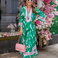 Palm Print Kit Caftan with Pink Trim | Sail to Sable