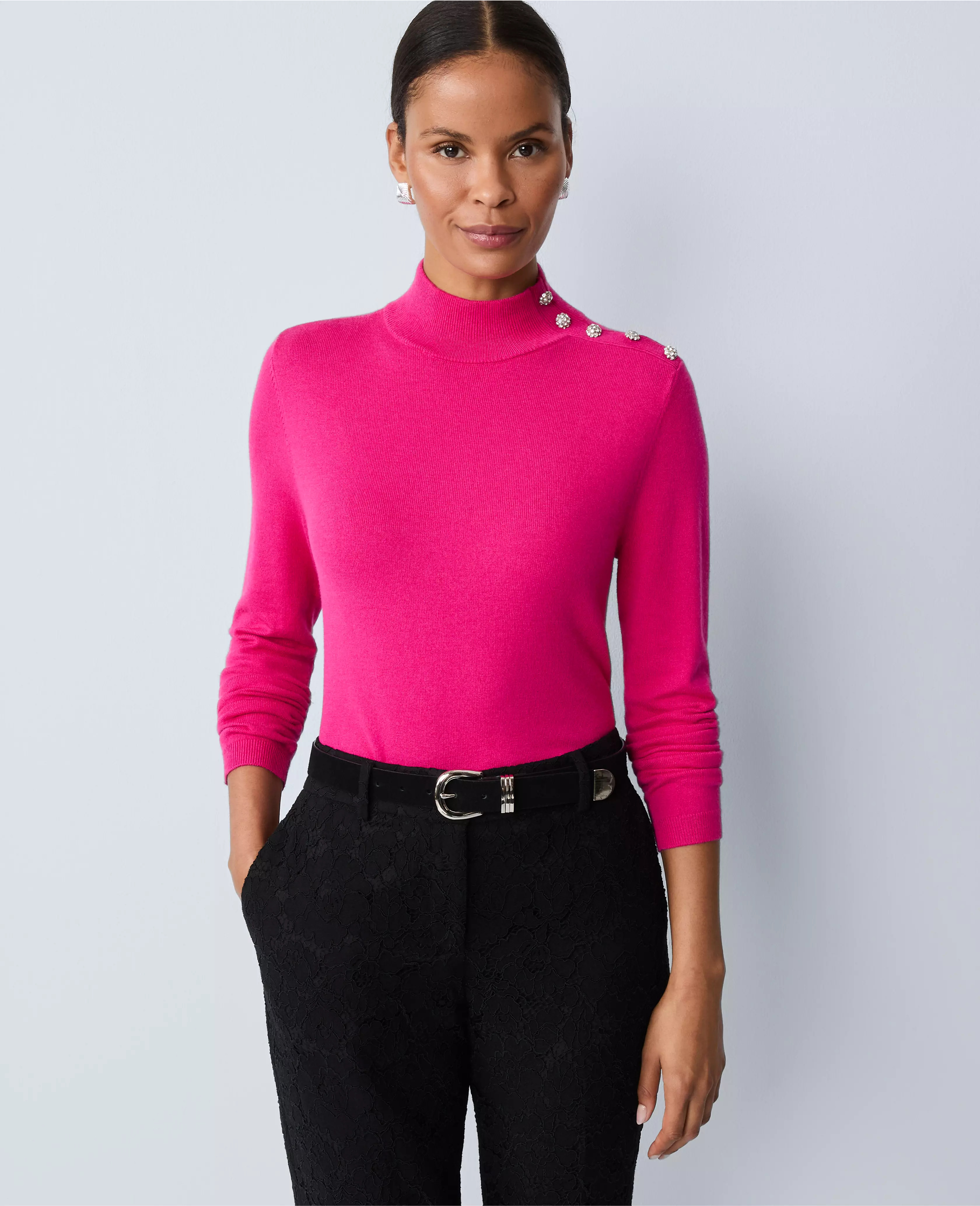 Button Turtleneck Sweater | Ann Taylor
