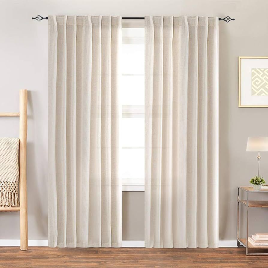 jinchan Linen Beige Curtains 72 Inches Long for Living Room Farmhouse Rod Pocket Back Tab Light F... | Amazon (US)