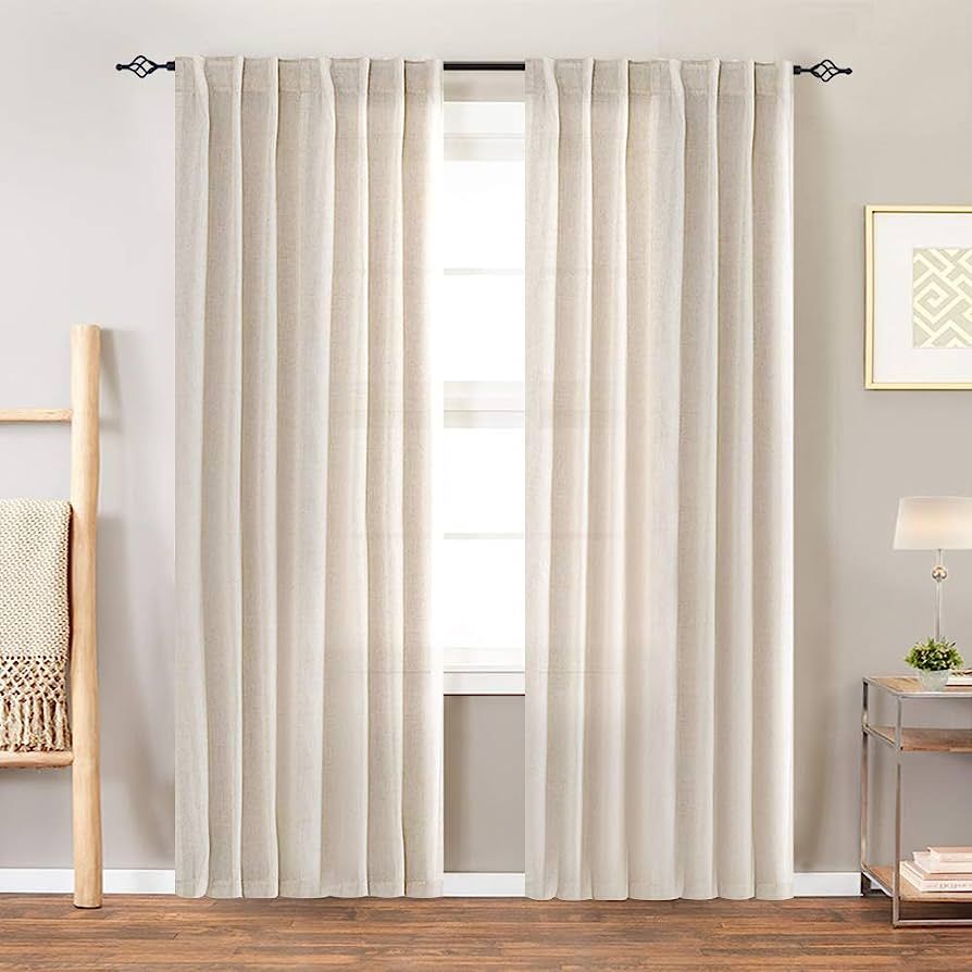 jinchan Linen Beige Curtains 72 Inches Long for Living Room Farmhouse Rod Pocket Back Tab Light F... | Amazon (US)
