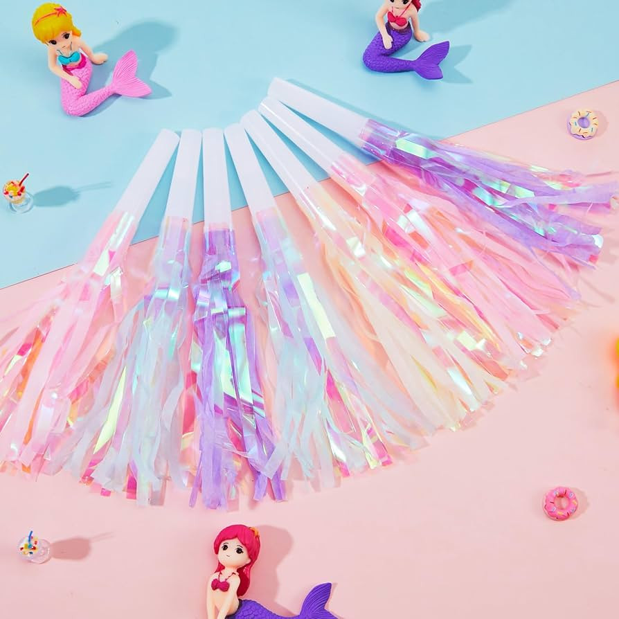 24 Mermaid Party Blowers Noise Makers Glitter Metallic Fringed Party Horns for Kids Girl Mermaid ... | Amazon (US)