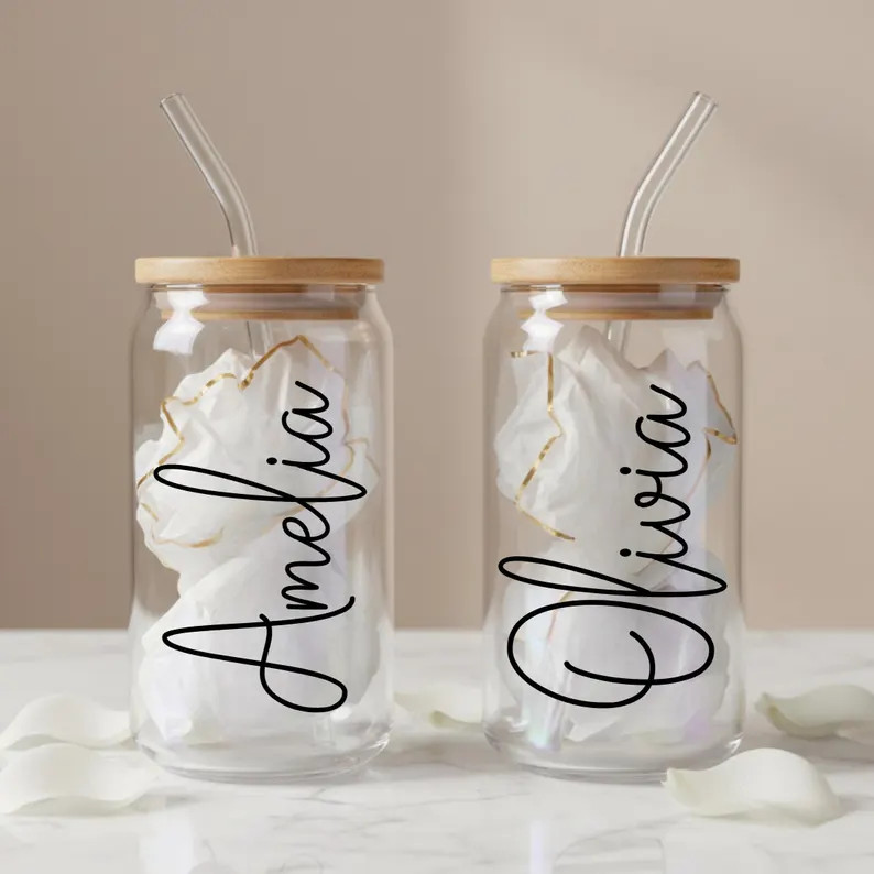 Personalized Glass Tumbler Custom Name Bridesmaid Gift Wedding Party Favor Bachelorette Cup Clear... | Etsy (US)