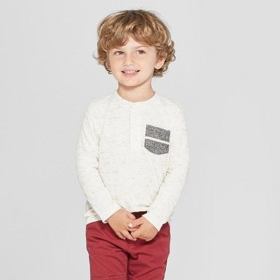 Toddler Boys' Long Sleeve Henley Shirt - Cat & Jack™ Cream | Target