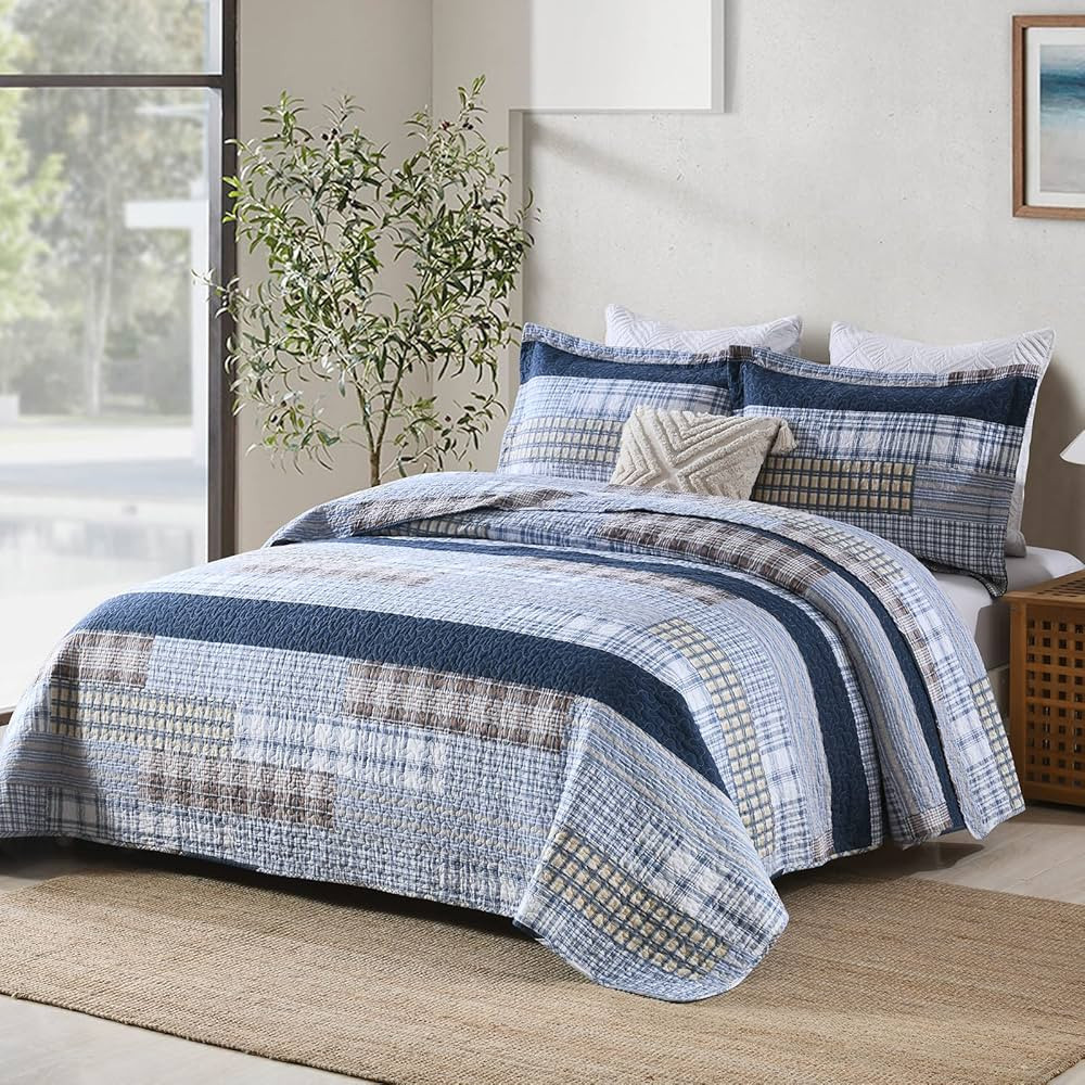 PERHOM Quilt Queen Size - 100% Cotton Queen Quilt Sets, Cozy Patchwork Plaid Queen Size Quilt Bed... | Amazon (US)