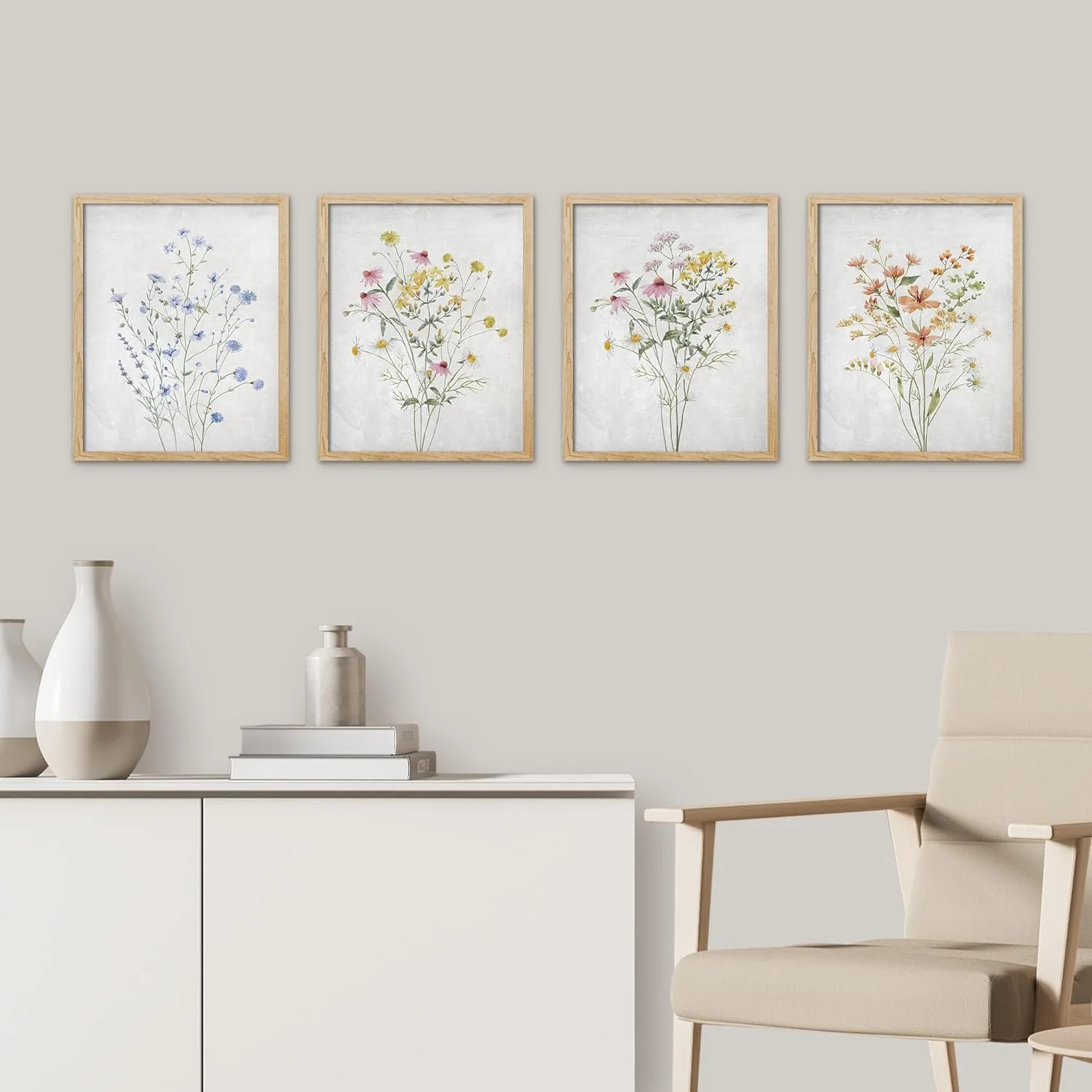 PixonSign Framed Colorful Wildflower Still Life Wall Art, Set of 4 Floral Botanical Print Wall De... | Walmart (US)