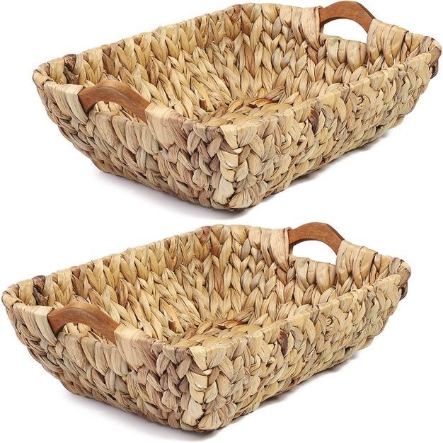 Juvale 2-Pack Woven Wicker Water Hyacinth Storage Baskets Bins with Wood Handles - Natural Brown,... | Target