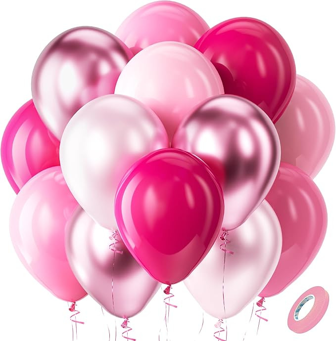 Bezente Pink Balloons Set,60pcs 12 inch Metallic Pearl Pink, Hot & Pastel Pink Latex Balloons Kit... | Amazon (US)