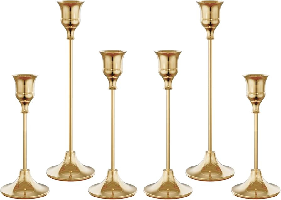 Set of 6 French Gold Candle Holders for Taper, Vintage Candlestick Holder Decorative Metal Candle... | Amazon (US)