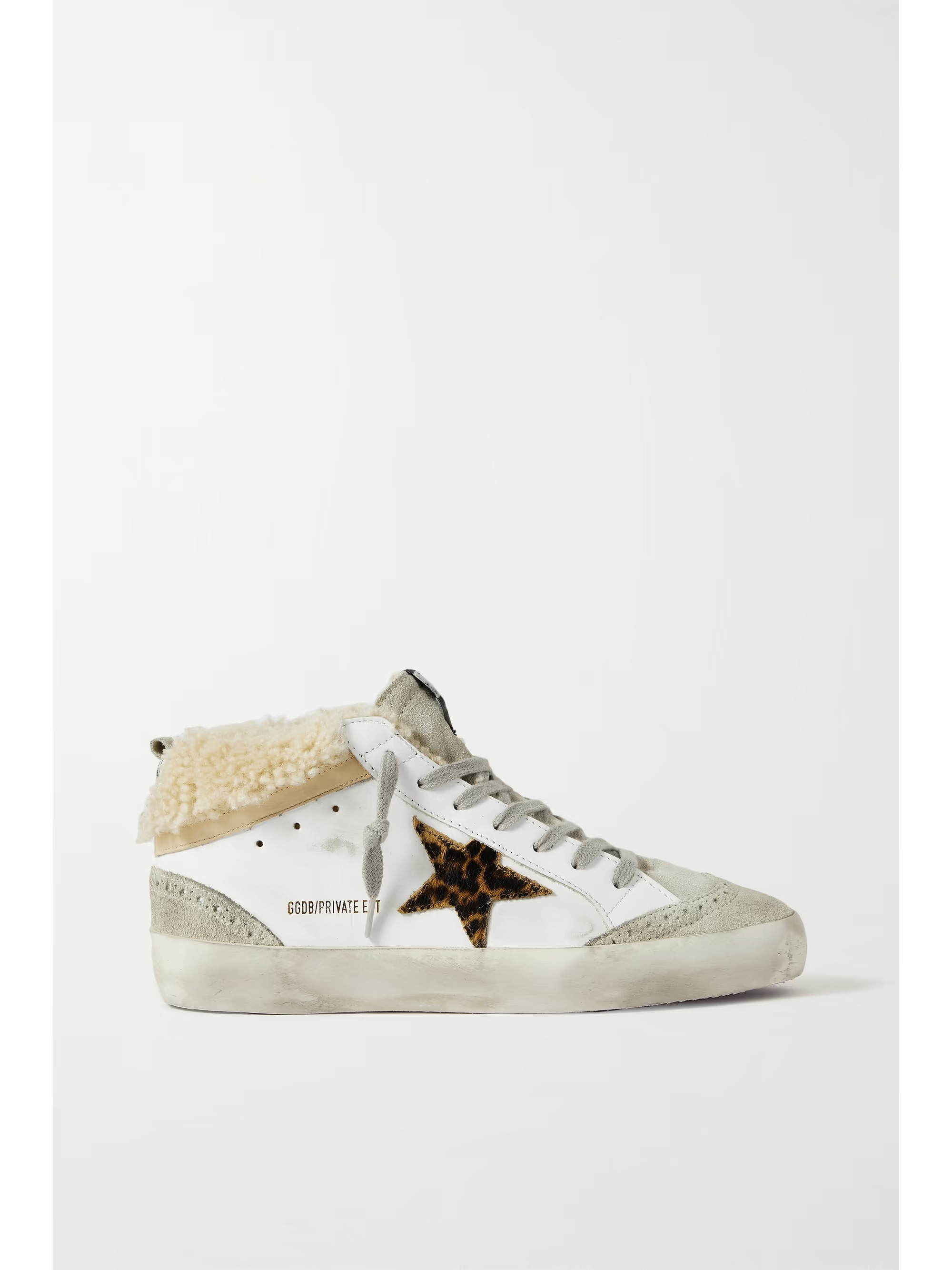 Mid Star shearling-lined distressed leopard-print calf hair, leather and suede sneakers | NET-A-PORTER (US)