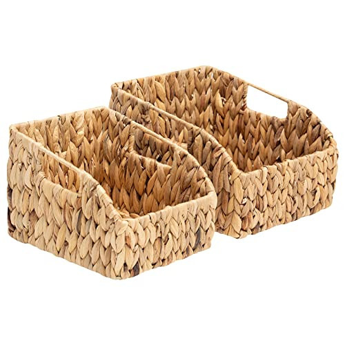 FairyHaus Wicker Baskets 2 Pack, Natural Large Wicker Baskets for Storage, Nesting Hand-woven Water Hyacinth Wicker Baskets for Organizing with Built-in Handles, 9"L x 11"W x 7"H | Amazon (US)
